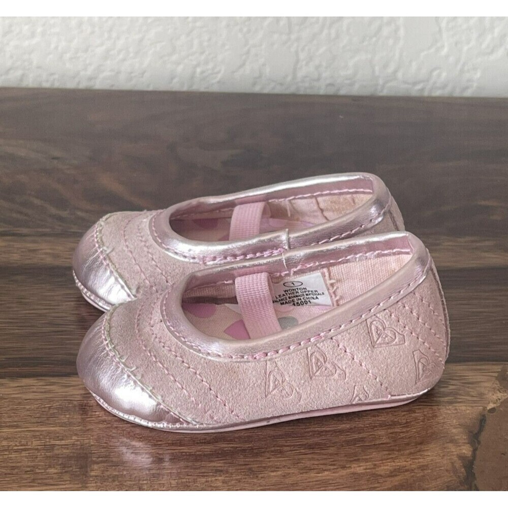 Roxy wonton shimmer pink leather suede baby girl Ballet size 1 strap